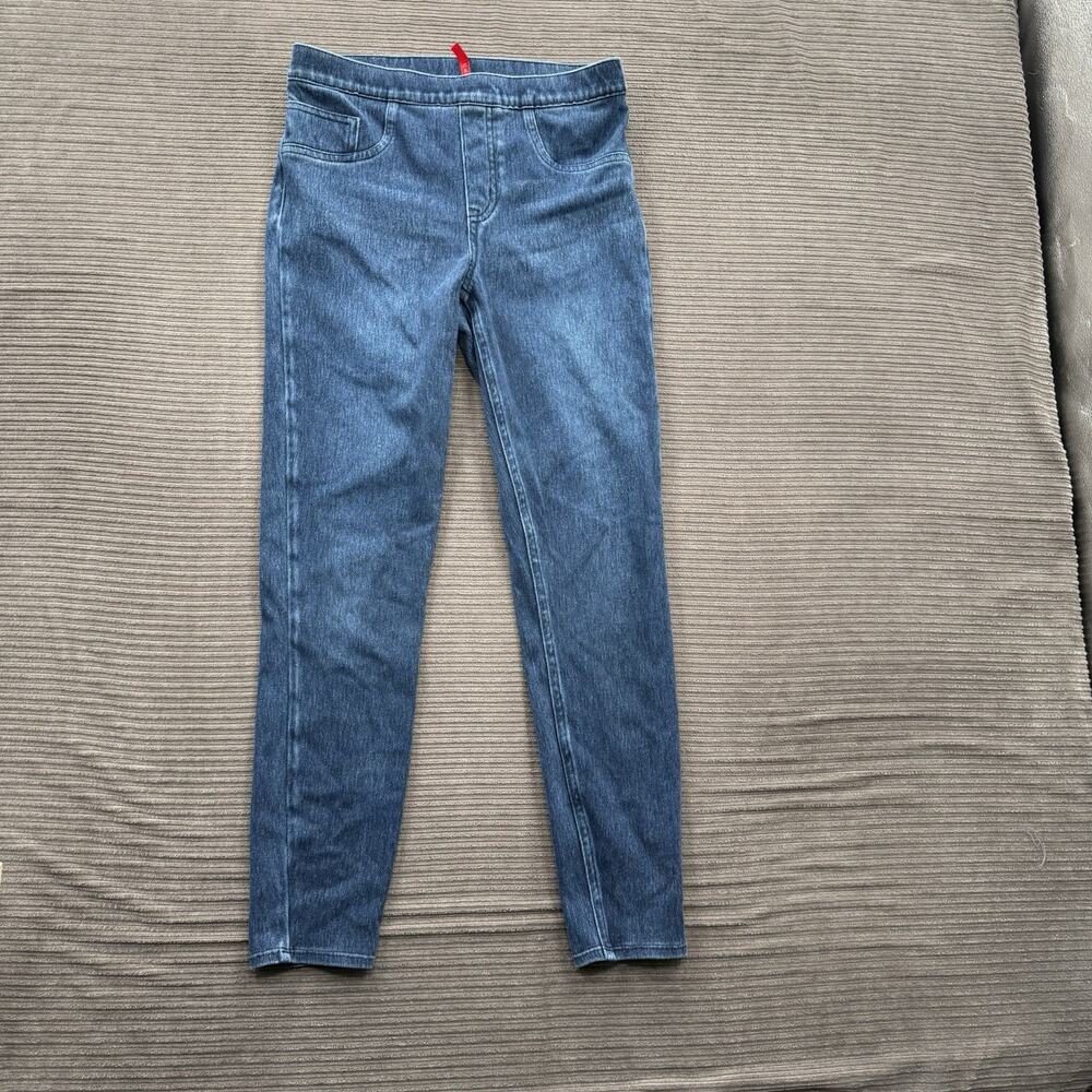Spanx Pull‎ On Pants Women Medium Blue Cotton Deinm Shaping Stretch Comfort.